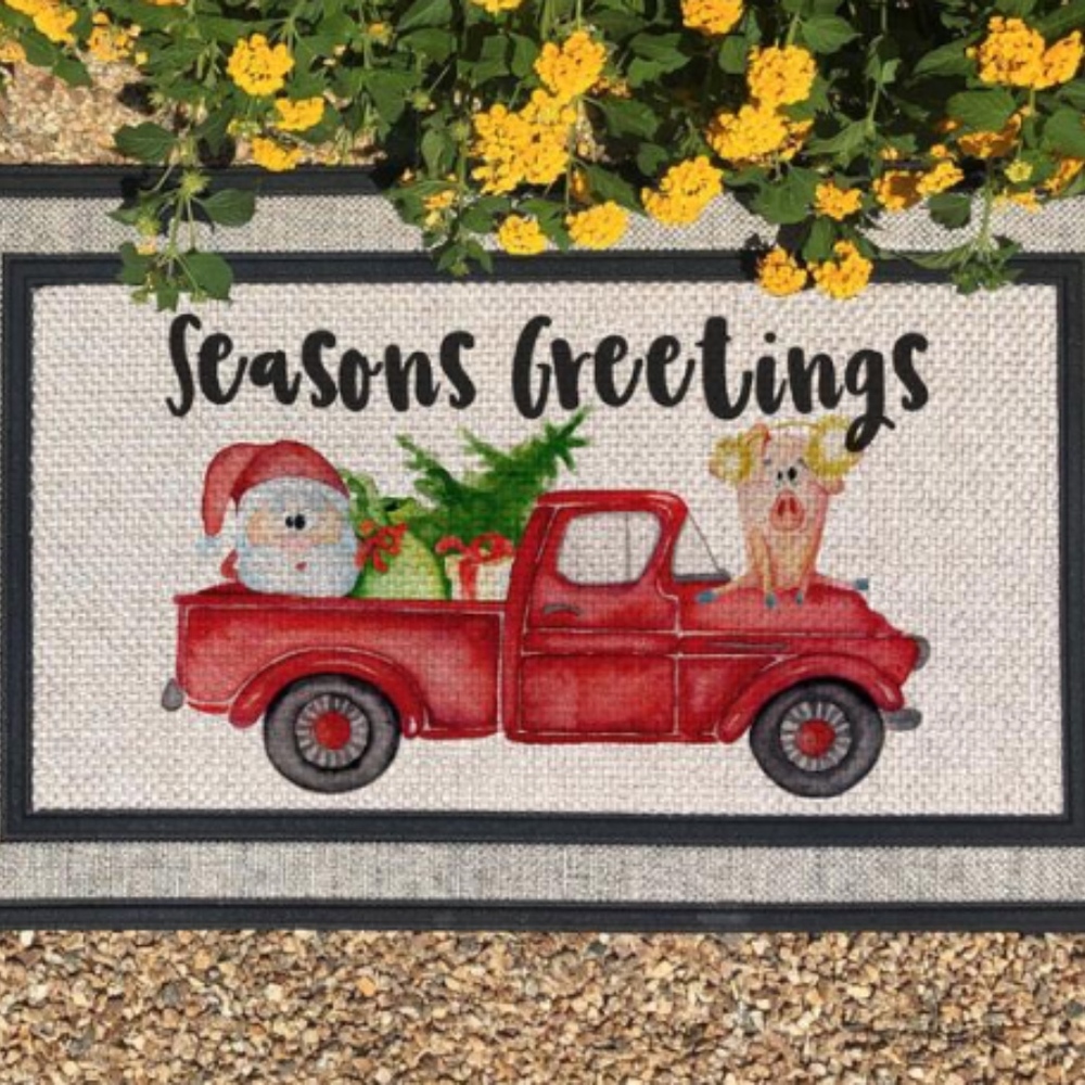 Funny‎ Christmas Doormat, Old Red Truck